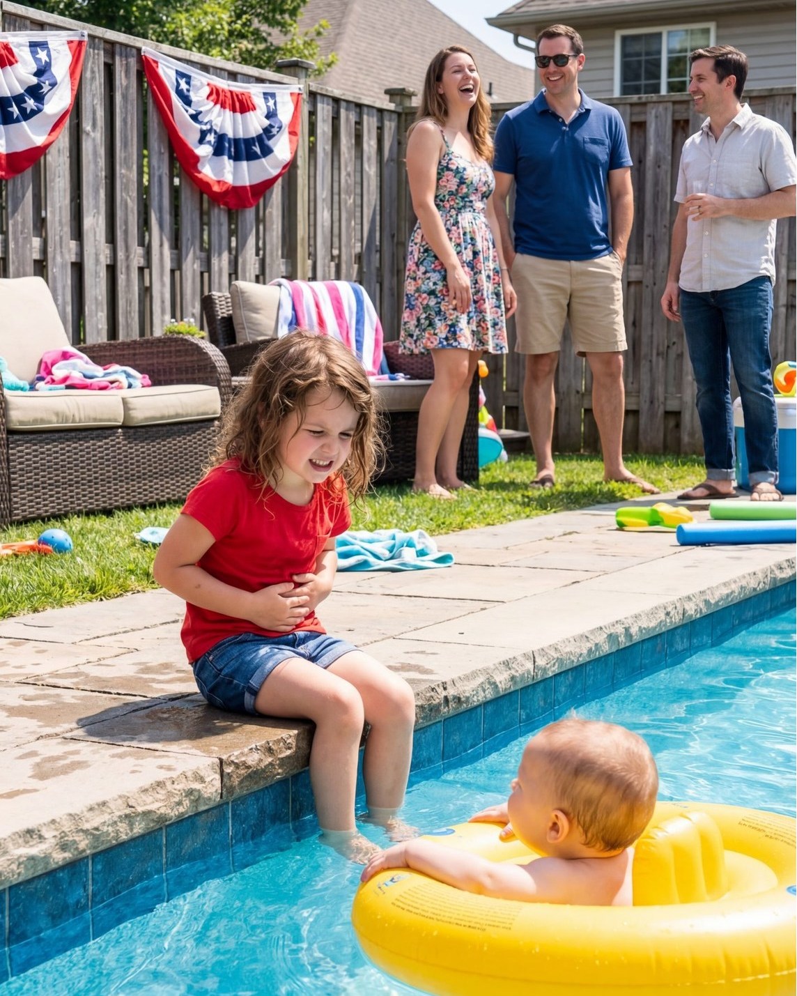 Egy nyári medencebulit rendező nagymama észrevette, hogy négyéves unokája nem hajlandó úszni, egyedül ülve azt mondta, fáj a gyomra — egészen addig, amíg a kislány csendben követte őt a fürdőszobába, és elárulta az igazságot, amit a szülei azt mondták neki, hogy soha ne mondja el senkinek
